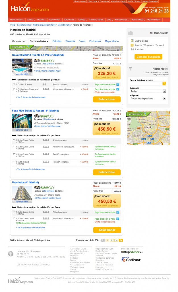 Halcon Viajes - Página de resultados