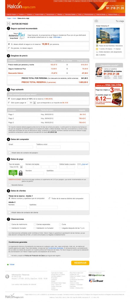 Halcon Viajes - Página de resumen de compra