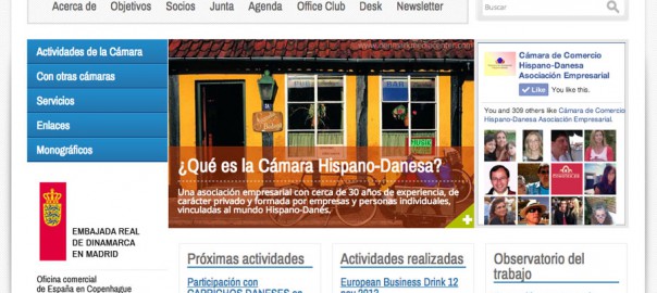 Homepage de la web de la Cámara de Comercio Hispano Danesa