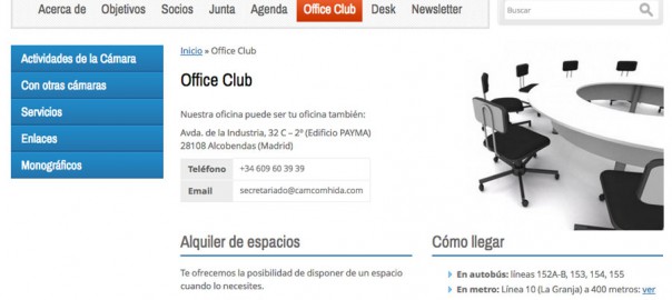 Página interna de la web camcomhida.com