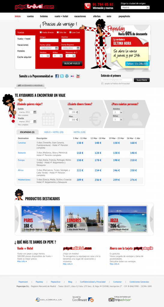 Rediseño de la homepage de pepetravel.com con Photoshop